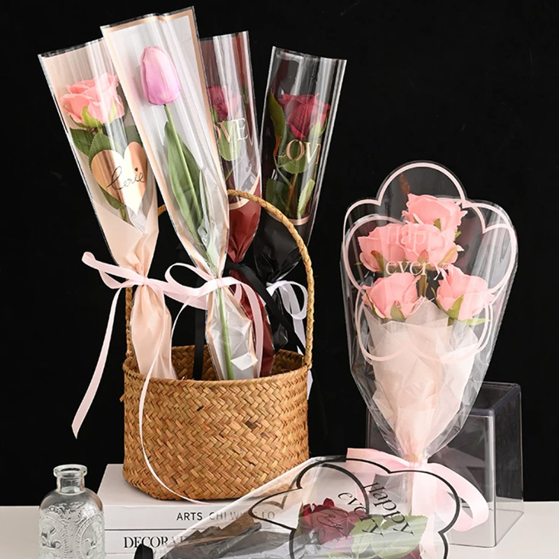 流星雨鲜花单支袋透明防水单只多支玫瑰花束包装袋花艺包花纸材料