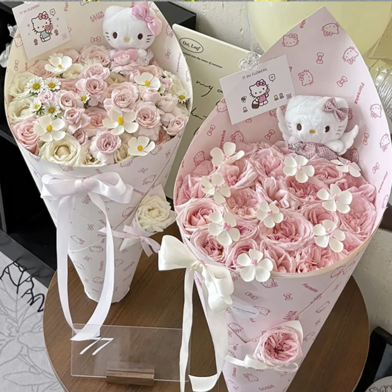 Meteor Shower HelloKitty Ice Cream Bouquet Barrel Packaging Paper KT Cat Flower Packaging Paper Floral Materials
